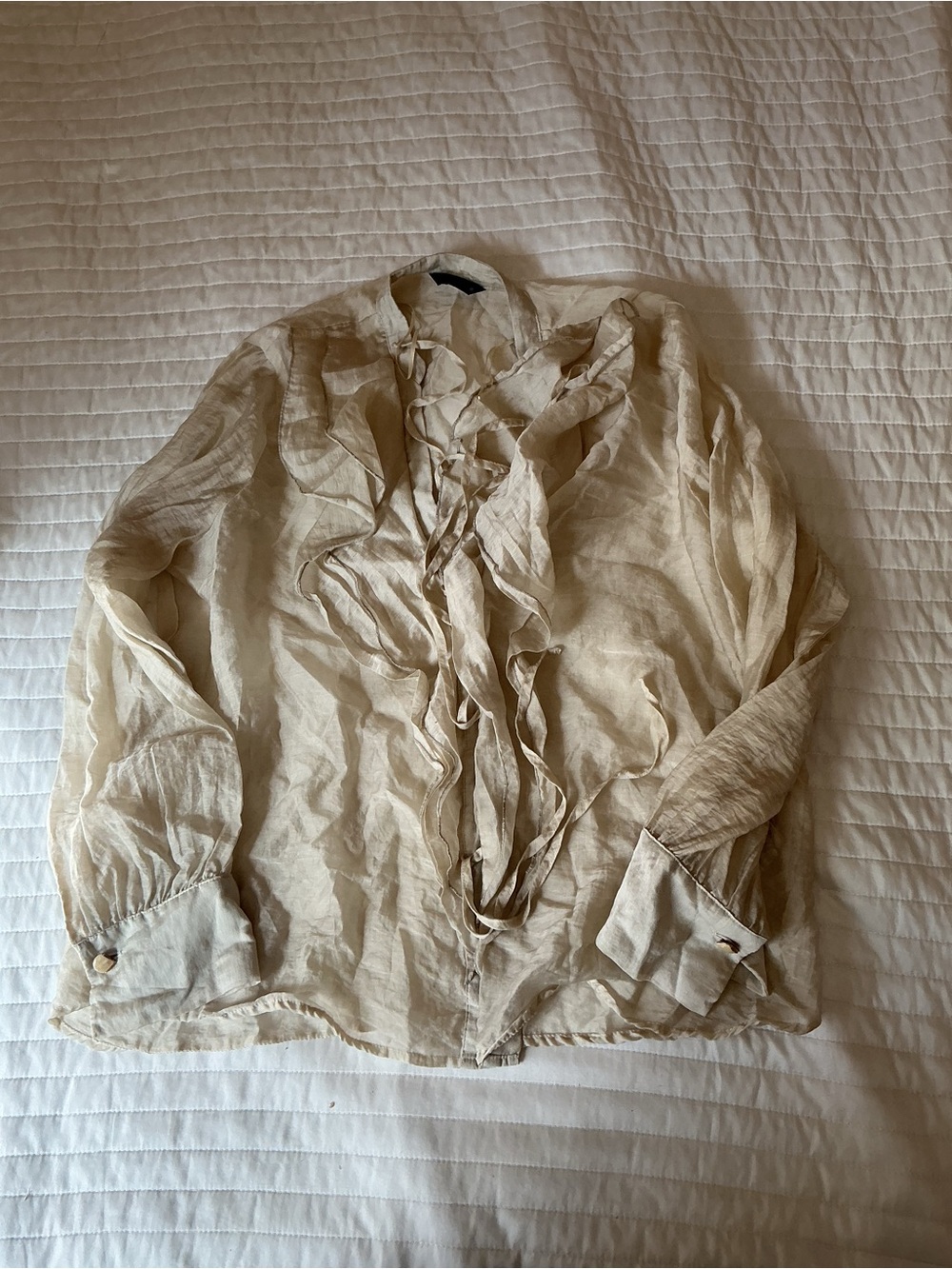 Zara Cream Ruffle Tie-Front Blouse - Picture 3 of 8